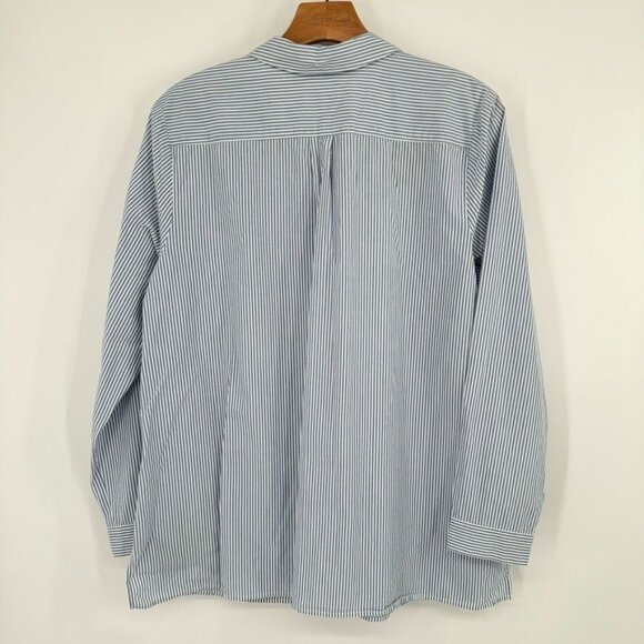 J Jill Womens Blue Striped Embroidered Button Front Long Sleeve Shirt Size Large - Picture 9 of 10
